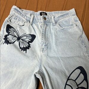 Simply society women Light Blue Jeans with Black Butterfly Design